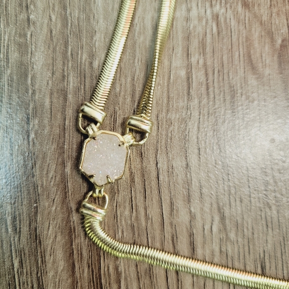 Kendra Scott Starla Necklace Gold Tone Pink White Iridescent Druzy Gem Y… - Picture 11 of 16